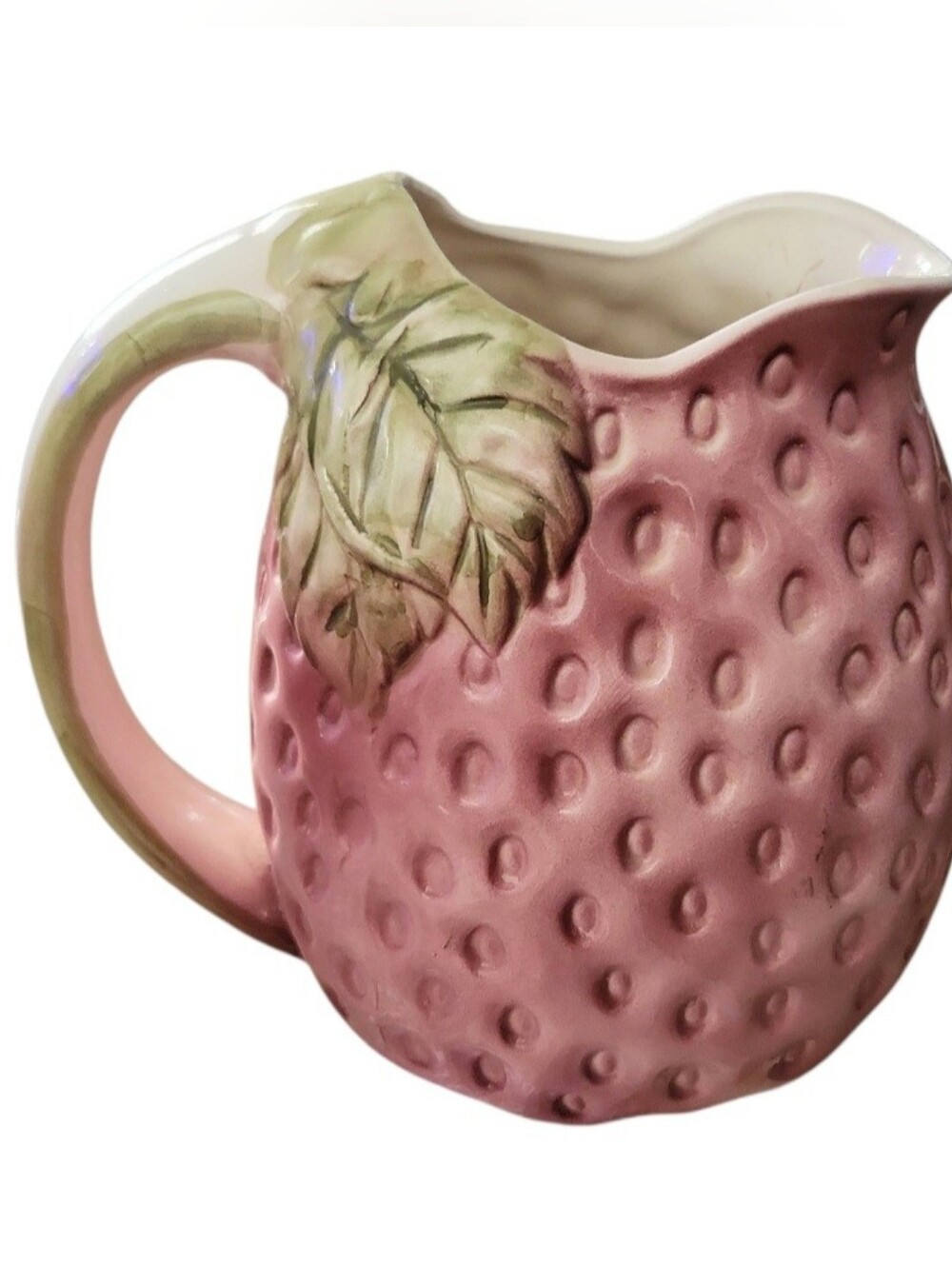 Vintage Ceramic Strawberry Pitcher Made In Portugal Cottagecore Farmhouse
